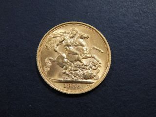 1958 Great Britain Gold Sovereign.  2354 Oz Gold Coin Uncirculated photo