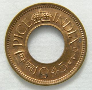 1945 - B One 1 Pice Nickel Coin British India Unc (bi Op10) photo