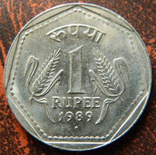 1989 - B One 1 Rupee Copper - Nickel Coin India Republic Unc (ir Or3) photo