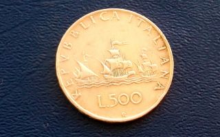 . 835 Silver 1959 - R Italy 500 Lire Goddess & Columbus Ships Coin 273 photo