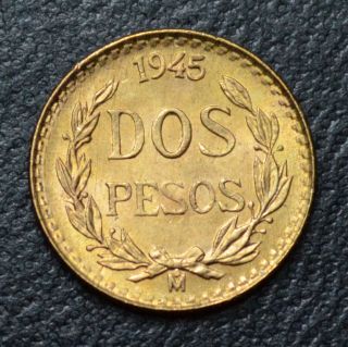 1945 Mexico Dos Pesos Gold Coin 0.  0482 Troy Ounce - 6c98 photo