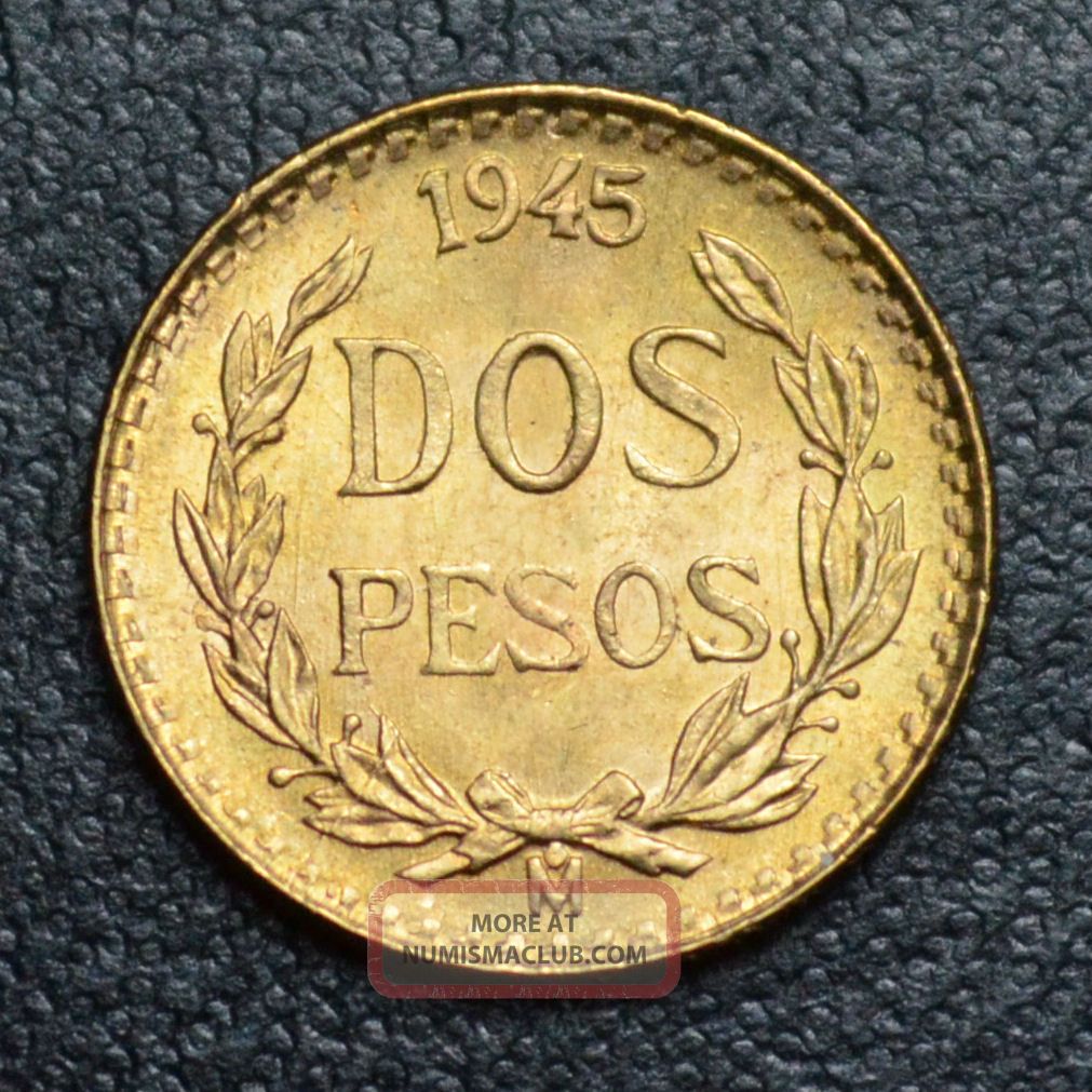 1945 Mexico Dos Pesos Gold Coin 0 0482 Troy Ounce 6c98