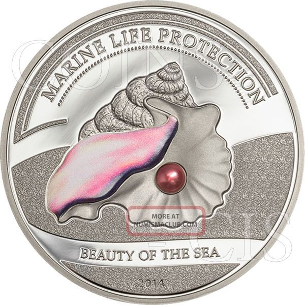 Palau 2014 5$ Beauty Of The Sea Pink Pearl Proof Silver Coin Australia & Oceania photo