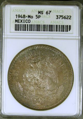 Mexico: 1948 - Mo 5 Peso Anacs Ms - 67 photo