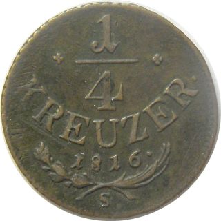 B110 Austria 1/4 Kreutzer 1816 S Coin Österreich Xf, photo
