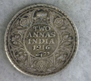 British India 2 Annas 1916 Vf Silver Coin (stock 0632) photo