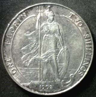1902 Silver British Florin 2 Shilling Uk United Kingdom Coin Xf photo