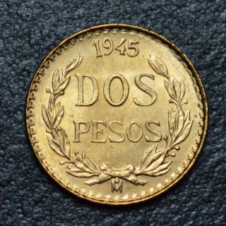 1945 Mexico Dos Pesos Gold Coin 0.  0482 Troy Ounce - 6c96 photo