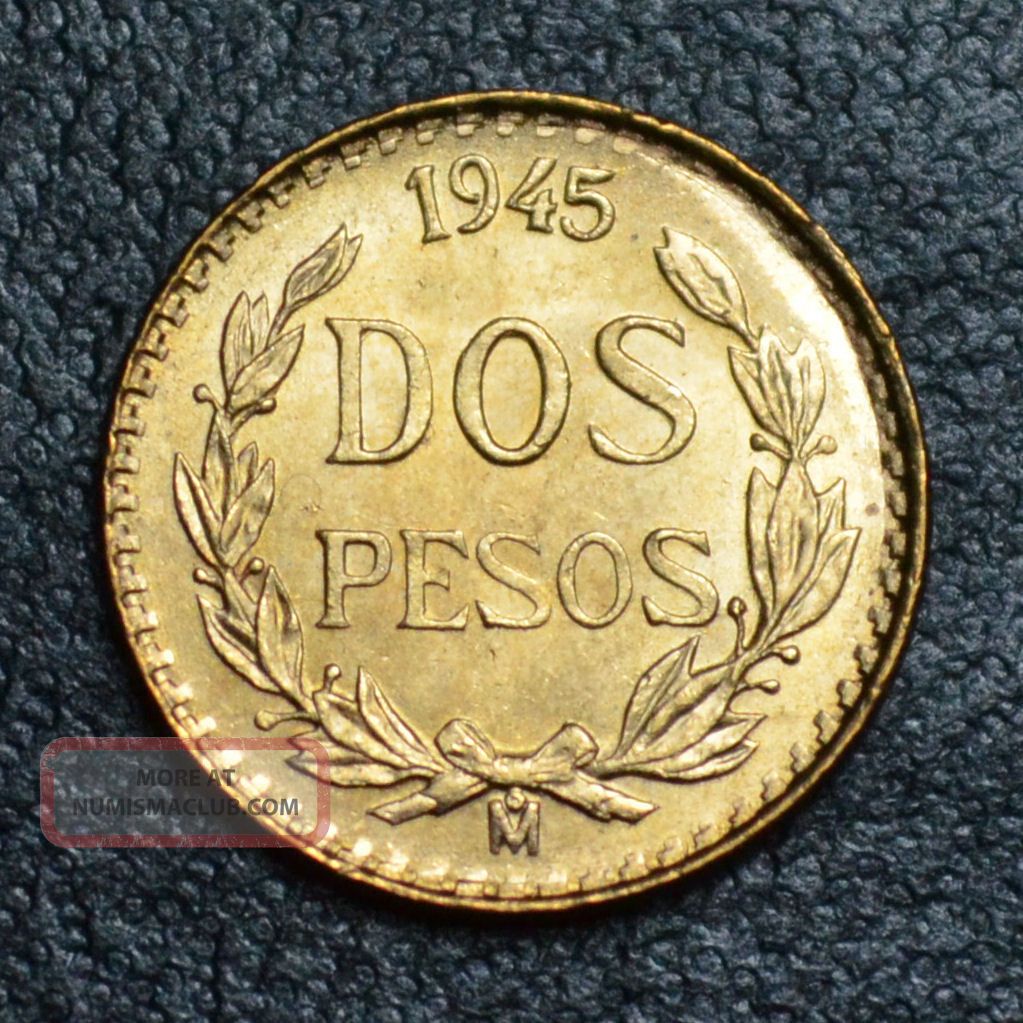 1945 Mexico Dos Pesos Gold Coin 0 0482 Troy Ounce 6c96