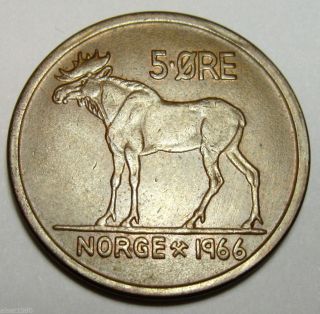 Norway 5 Ore Coin 1966 Km 405 Moos (a1) photo
