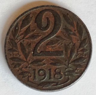 1918 Austria 2 Heller Iron Coin Wwi Km 2824 photo
