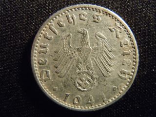 1941 - German - Ww2 - 50 - Reichspfennig - Germany - Nazi Coin - Swastika - World - 73 - Z - Cent photo
