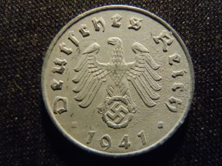 1941 - A - German - Ww2 - 5 - Reichspfennig - Germany - Nazi Coin - Swastika - World - Ab - 2197 - Cent photo