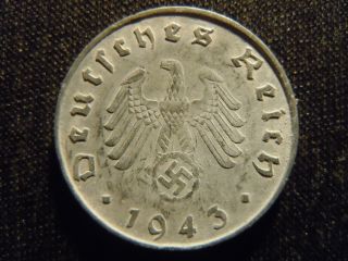 1943 - B - German - Ww2 - 10 - Reichspfennig - Germany - Nazi Coin - Swastika - World - Ab - 2851 - Cent photo