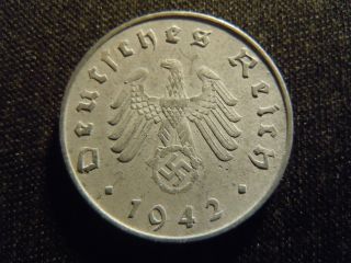 1942 - J - German - Ww2 - 10 - Reichspfennig - Germany - Nazi Coin - Swastika - World - Ab - 2649 - Cent photo