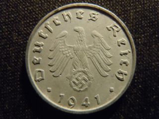 1941 - B - German - Ww2 - 10 - Reichspfennig - Germany - Nazi Coin - Swastika - World - Ab - 2852 - Cent photo