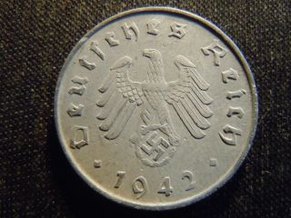 1942 - A - German - Ww2 - 10 - Reichspfennig - Germany - Nazi Coin - Swastika - World - Ab - 2676 - Cent photo