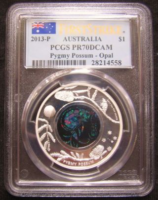 Australia 2013p Pygmy Possum Opal Silver Coin Pcgs First Strike Pr70 Dcam Pop 35 photo