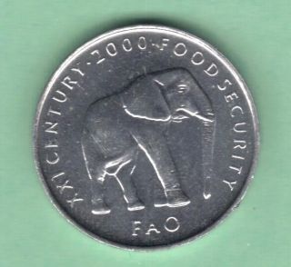 2000.  Somalia.  5 Shillings Coin.  B.  Unc.  Km 45.  Fao.  Elephant. photo