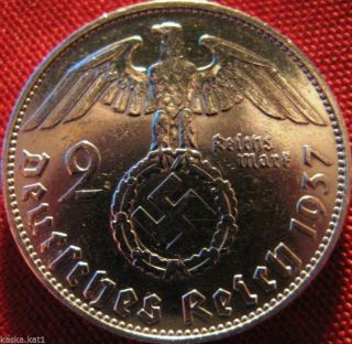 Nazi German 2 Reichsmark Silver 1937 - E Coin Third Reich Eagle Swastika photo