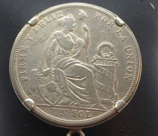 1924 Republica Peruana Lima Decimos Fino Coin In 925 Bezel Key Chain photo