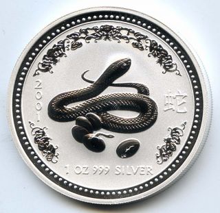 2001 Australia - Year Of The Snake - 1 Oz.  Silver - Lunar Series I Uncirculated photo