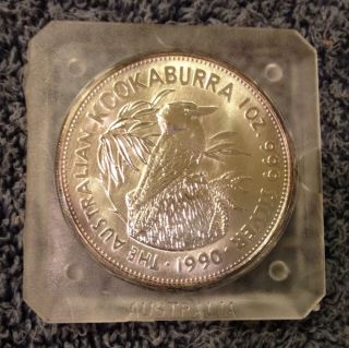 1990 Australian Kookaburra Inaugural Year 1 Oz Silver $5 Coin,  Orig.  Caps. photo