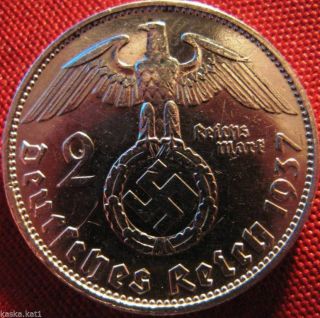 Nazi German 2 Reichsmark Silver 1937 - A Coin Third Reich Eagle Swastika photo