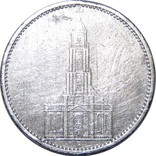 1934 A 5 Mark Silver Coin Garnisonskirche Silber - Third Reich Wwii - M5341 photo