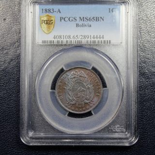 1883 A Bolivia One Centavo Pcgs Ms65 Bn Secure - Attractively Toned photo
