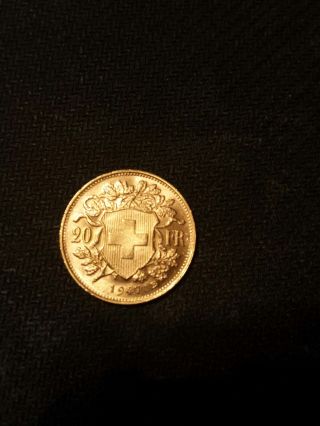 1947 - B Swiss Helvetia 20 Francs Gold Coin photo