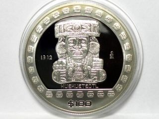 1992 Mexico Aztec Series 100 Pesos Silver Coin,  Gem Proof,  Mintage 4,  000,  Km 562 photo