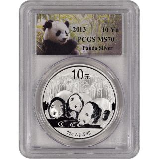 2013 China Silver Panda (1 Oz) 10 Yuan - Pcgs Ms70 - Panda Label photo