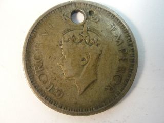 1944 India 1 Rupee Silver Coin With Hole photo