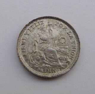 1916 Peru 1/2 Dinero Fg Silver Coin Seated Liberty South America Km 206.  2 Unc photo