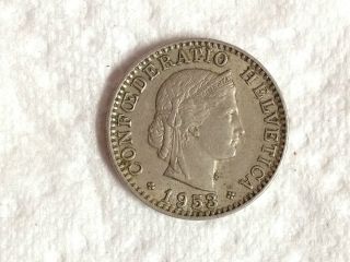 Swiss Switzerland 1953 Confederatio Helvetia 20 Cent Coin photo