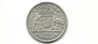 Australia 1958 Florin Silver Coin photo
