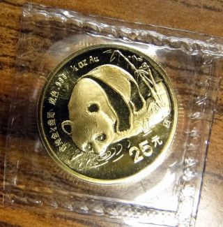 1987 People ' S Republic Of China Panda 25 Yuan Gold Coin 1/4 Ounce.  999 Fine Gold photo