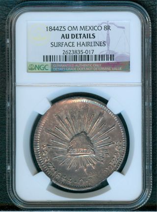 Mexico 8 Reales 1844 Zs Om,  Ngc Au Details photo