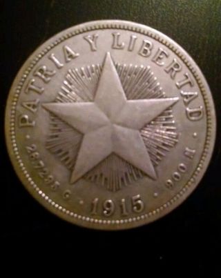 Un Peso 1915 Large Silver Coin Caribbean Star 1 Republica.  900 M Crown Us Dollar photo