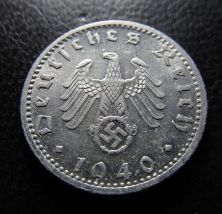 50 Reichspfennig 1940 F.  Authentic Nazi Coin.  Km 96.  Very Fine.  No 346 photo
