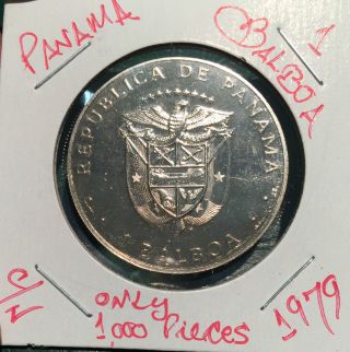 L@@k Panama Coin Crown 1 Balboa 1979 V.  NuÑez De Balboa Low Mintage Proof photo