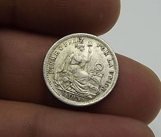 Peru Coin - 1/2 Din / Dinero 1901 Jf Lima 9 Decimos Fino Silver Coin T - 66 photo
