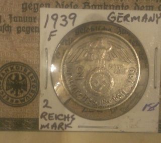 1939f German Silver 2 Mark Coin,  1922 1000 Reichmark Noteused During Wwll Cool photo