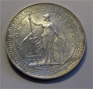 1902 - C Great Britain China Hong Kong Silver Trade Dollar Au,  Km T5,  Calcuta photo
