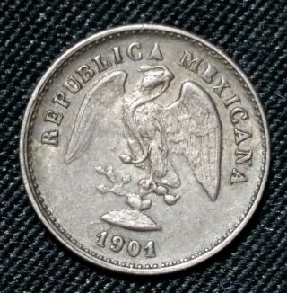 1901 Mexico 5 Centavos Silver Coin photo