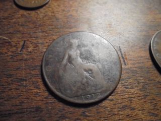 1912.  Great Britain.  1 Penny Coin.  Km 810.  King George V. photo