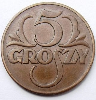 Poland 5 Groszy 1939 Rare Pre - Ii World War Coin photo
