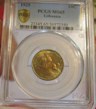 Lithuania 10 Centu 1925 Pcgs Ms65 Registry Highly Lustrous photo