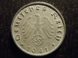 1941 - B - German - Ww2 - 10 - Reichspfennig - Germany - Nazi Coin - Swastika - World - Ab - 2843 - Cent photo